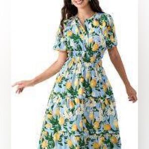 NWT French Connection Blue Lemon Print Maxi Dress